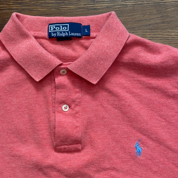 Men’s short sleeve polo by Ralph Lauren size large pink with blue pony - Picture 2 of 3